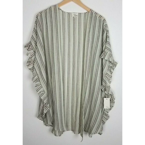 Ava James Tops - Ava James Sz. 1X Striped Teal/Blue/Cream Open Ruffled Cape/Cardigan NEW